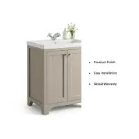 Henley 60 CM Vanity Unit Dovetail Grey with Stone Resin Gloss White Basin