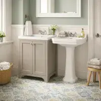 Henley 60 CM Vanity Unit Dovetail Grey with Stone Resin Gloss White Basin