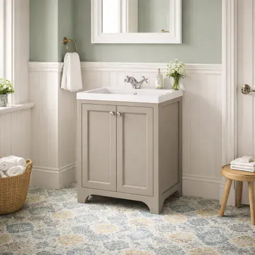 Henley 60 CM Vanity Unit Dovetail Grey with Stone Resin Gloss White Basin