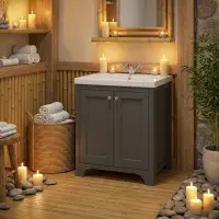 Henley 60 CM Vanity Unit Spa Grey with Stone Resin Gloss White Basin
