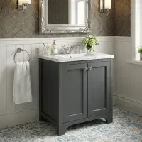 Henley 60 CM Vanity Unit Spa Grey with Stone Resin Gloss White Basin