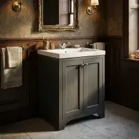 Henley 60 CM Vanity Unit Spa Grey with Stone Resin Gloss White Basin