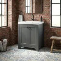 Henley 60 CM Vanity Unit Spa Grey with Stone Resin Gloss White Basin