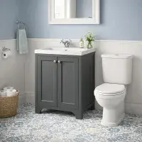 Henley 60 CM Vanity Unit Spa Grey with Stone Resin Gloss White Basin