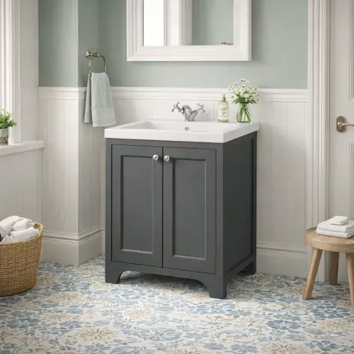 Henley 60 CM Vanity Unit Spa Grey with Stone Resin Gloss White Basin