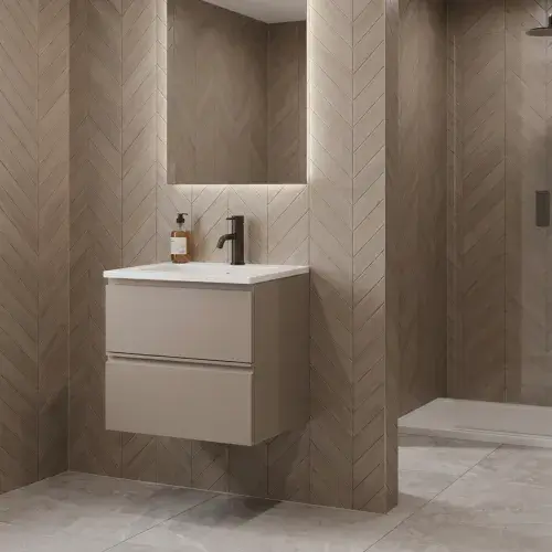 Hue 500mm Cocoa Brown 2 Drawer Wall Hung Vanity Unit & Ceramic Basin