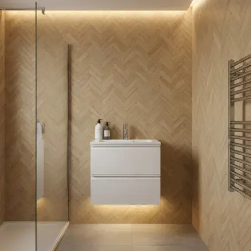Hue 500mm Matt White 2 Drawer Wall Hung Vanity Unit & Ceramic Basin