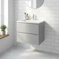 Hue 600mm Matt Grey Wall Hung Vanity Unit & Basin | Bathcenter