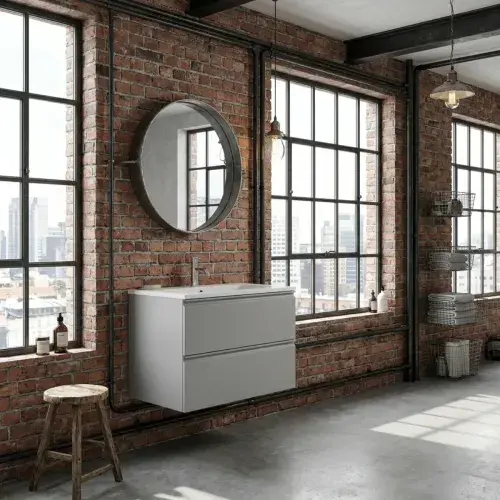Hue 600mm Matt Grey 2 Drawer Wall Hung Vanity Unit & Ceramic Basin