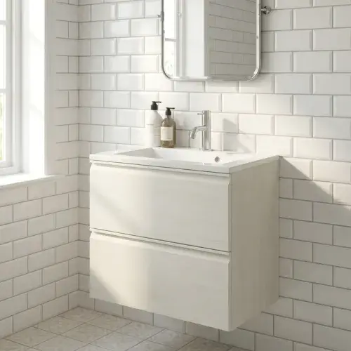 Hue 600mm Matt White 2 Drawer Wall Hung Vanity Unit & Ceramic Basin