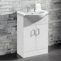 Icare Two Tap Hole Floor Standing Vanity Basin Unit, 550mm Wide, Ceramic Basin, White