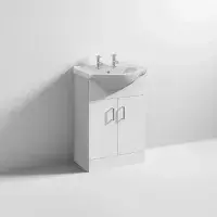 Icare Two Tap Hole Floor Standing Vanity Basin Unit, 550mm Wide, Ceramic Basin, White