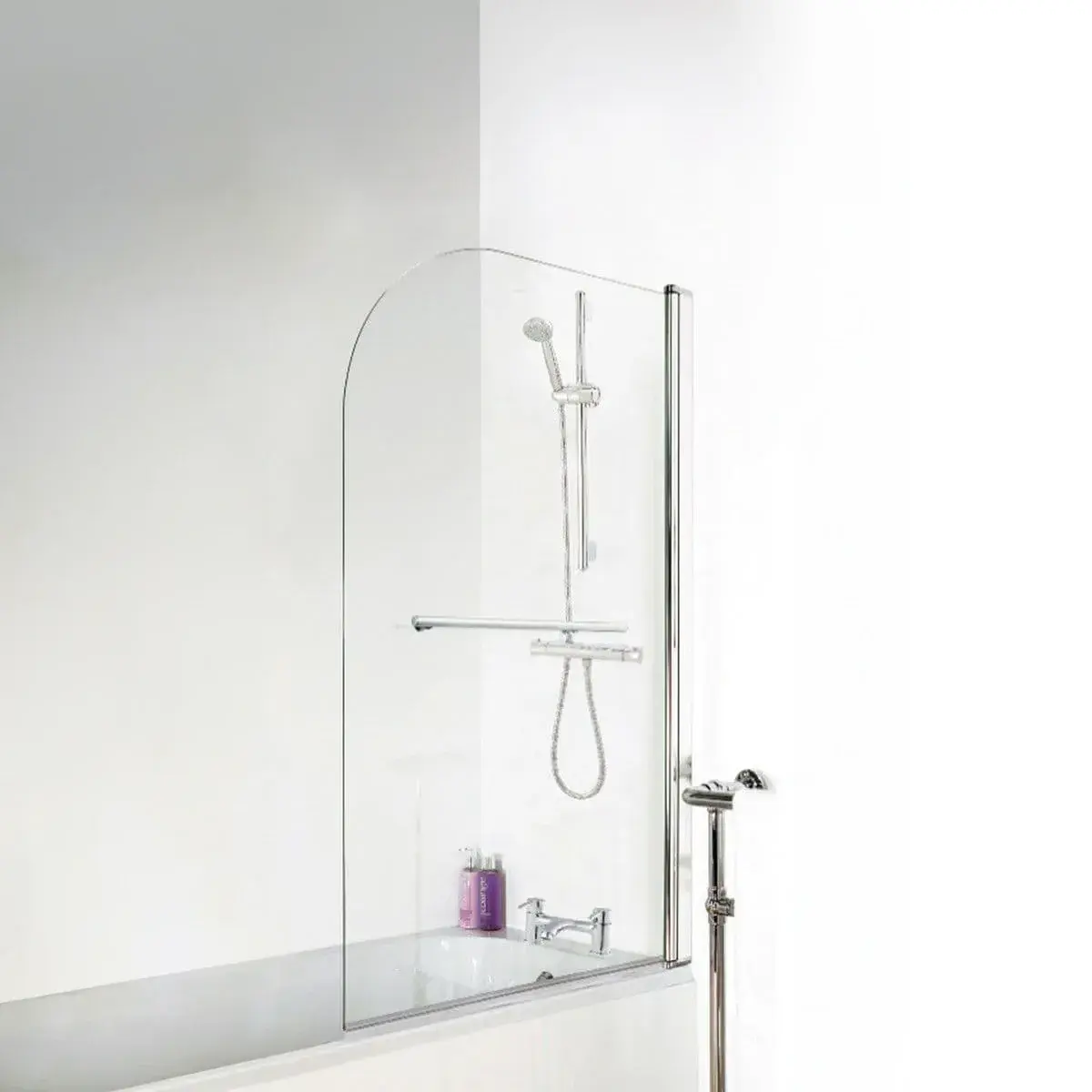 Ice Arched Hinged Plain Bath Screen Towel Rail 6mm