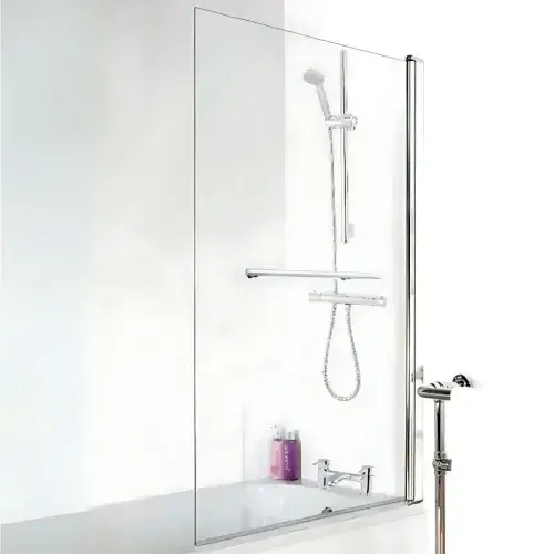 Ice Square Hinged Plain Bath Screen & Towel Rail 6mm