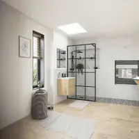 Bathrooms of Style Icon Plus 1200mm Black Framed Wetroom Panel, Grid Style