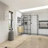 Bathrooms of Style Icon Plus 1200mm Black Framed Wetroom Panel, Grid Style