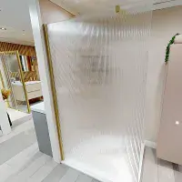 Iconplus Fluted Brushed Brass 800mm Walk in Shower Screen, Optional Side Panel