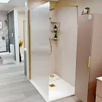 Iconplus Fluted Brushed Brass 900mm Walk in Shower Screen, Optional Side Panel