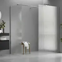Iconplus Fluted Chrome 1000mm Walk in Shower Screen, Optional Side Panel