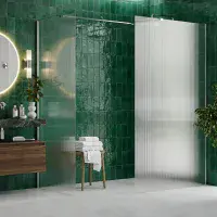 Iconplus Fluted Chrome 1000mm Walk in Shower Screen, Optional Side Panel