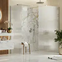 Iconplus Fluted Chrome 1000mm Walk in Shower Screen, Optional Side Panel