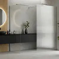 Iconplus Fluted Chrome 1000mm Walk in Shower Screen, Optional Side Panel