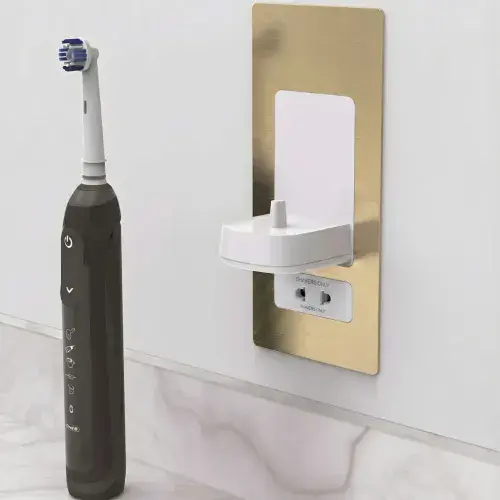 In-Wall Single Electric Toothbrush Charger & Holder - Brushed Brass / White