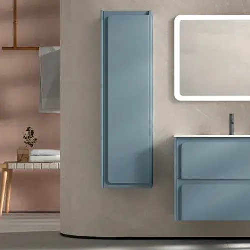 Indico 300mm Matt Blue Wall Hung 1 Door Tall Storage Unit