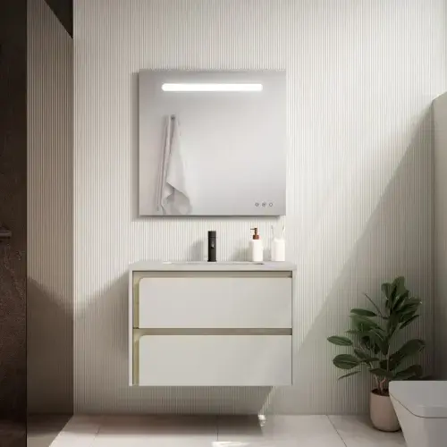 Indico 600mm Matt White/Oak Wall Hung Two Drawer Unit inc Basin