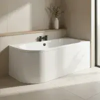 J Shaped Bath Back To Wall Corner Bath, 1650mm x 725mm, Left or Right Handed