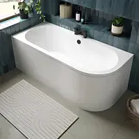 J Shaped Bath Back To Wall Corner Bath, 1650mm x 725mm, Left or Right Handed