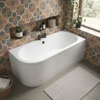 J Shaped Bath Back To Wall Corner Bath, 1650mm x 725mm, Left or Right Handed