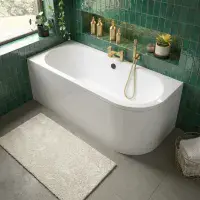 J Shaped Bath Back To Wall Corner Bath, 1650mm x 725mm, Left or Right Handed
