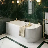 J Shaped Bath Back To Wall Corner Bath, 1650mm x 725mm, Left or Right Handed
