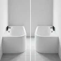 J Shaped Bath Back To Wall Corner Bath, 1650mm x 725mm, Left or Right Handed
