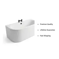 J Shaped Bath Back To Wall Corner Bath, 1650mm x 725mm, Left or Right Handed