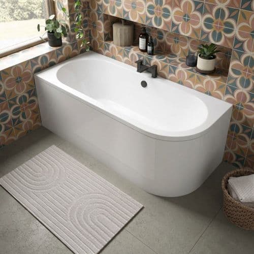 J Shaped Bath Back To Wall Corner Bath, 1650mm x 725mm, Left or Right Handed