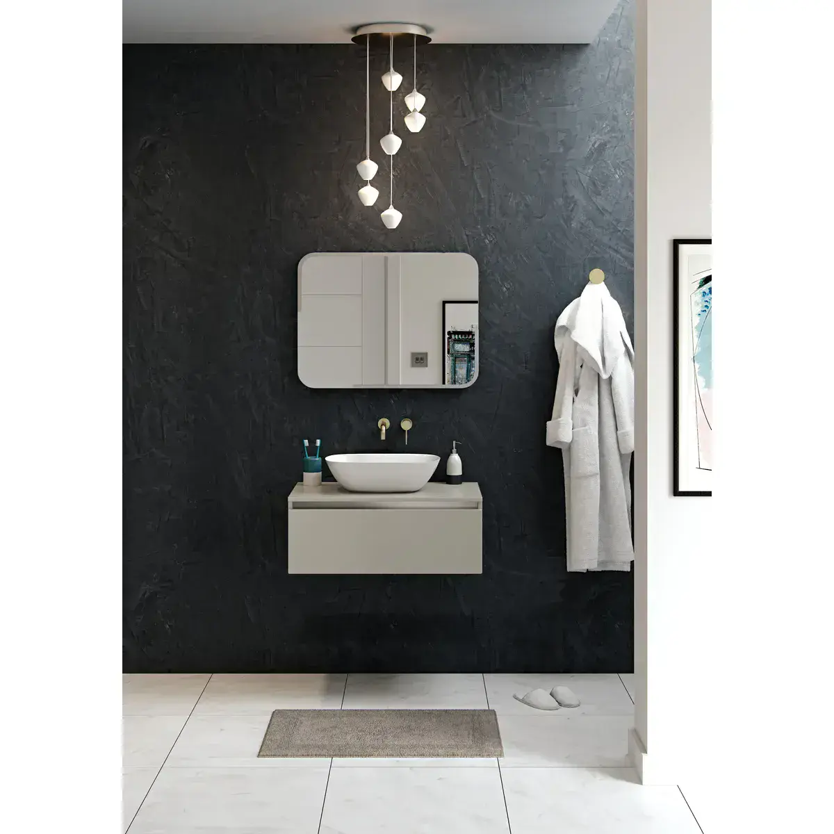 The Bathroom Stop Jasper 615mm 1 Drawer Wall Hung Basin Unit Inc. Basin - Matt Latte