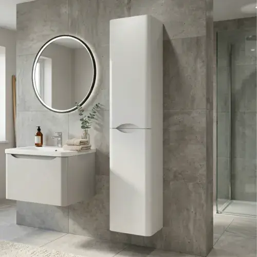 Kalmar 300mm 100% Waterproof Wall Hung Tall Unit | Gloss White | Lifetime Guarantee