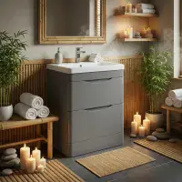 Kalmar Gloss Mid Grey 600mm - Basin unit - 100% Waterproof Basin Unit