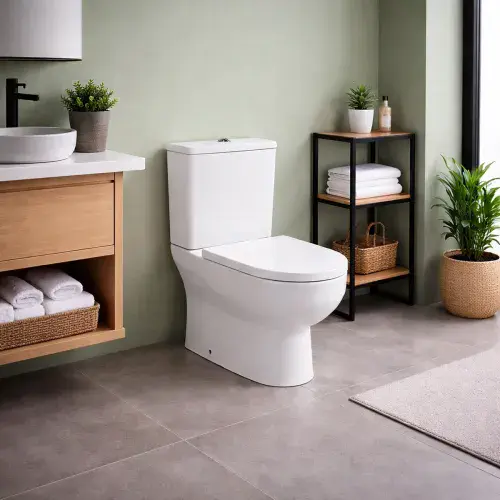 Kenley Comfort Height Close Coupled Rimless Toilet Pan and Soft Close Seat