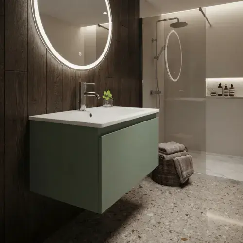 Kimba 600mm Hunter Green Matt Wall Hung Vanity Unit with Matt White Basin