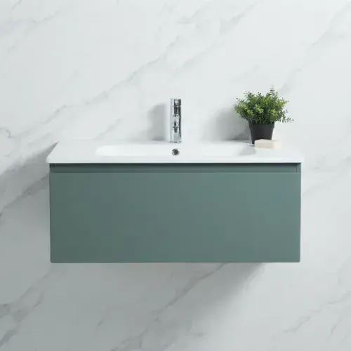 Kimba 900mm Hunter Green Matt Wall Hung Vanity Unit with Matt White Basin