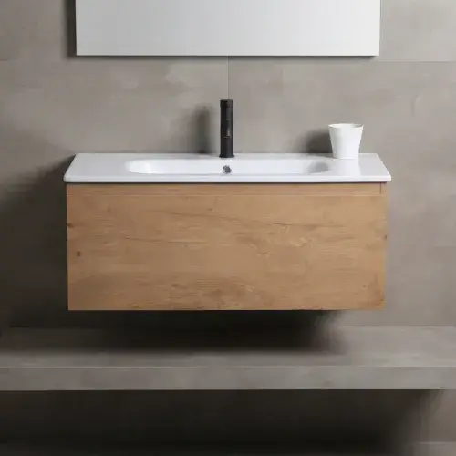 Kimba 900mm Oak Wall Hung Vanity Unit with Matt White Basin