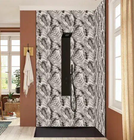 Kinewall Banana Trees Black and White 1250mm x 2500mm Shower Wall Panel