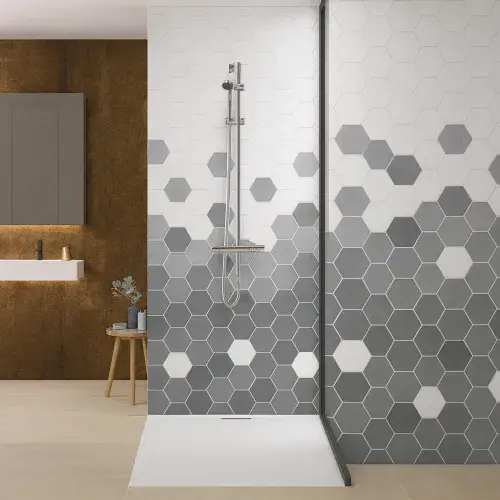 Kinewall Grey Monochrome Hexagon 1250mm x 2500mm Shower Wall Panel