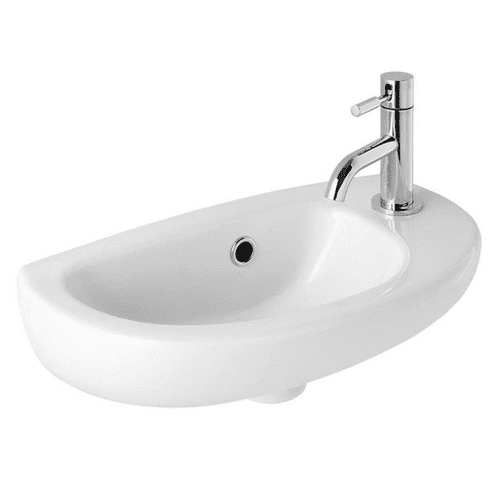 Kompact 41cm x 21cm Right Hand (RH) 1 Tap Hole Cloakroom Basin with Overflow - White