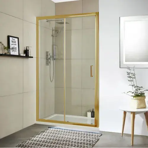 Kristal Brushed Brass 1000mm Sliding Door 6mm Glass (1900mm)