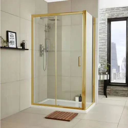 Kristal Brushed Brass 1100mm Sliding Door 6mm Glass (1900mm)