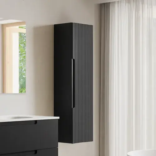 Kyoto 345mm Fluted 1 Door Tall Unit Matt Black